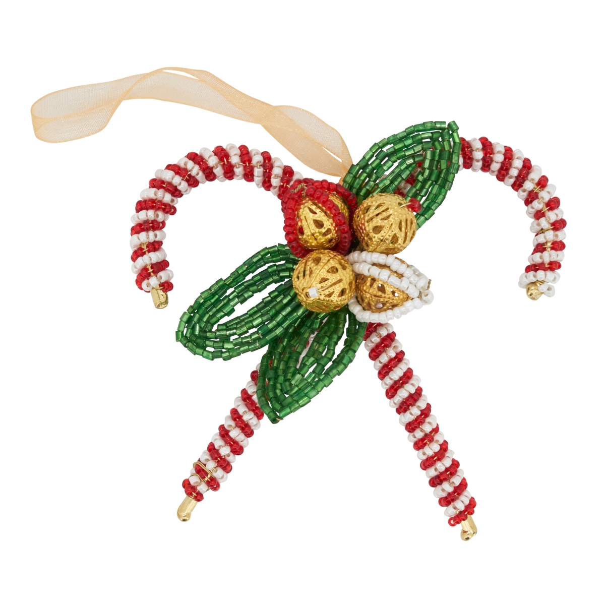 Sweet Sparkle Beaded Candy Cane Ornament, Red & White