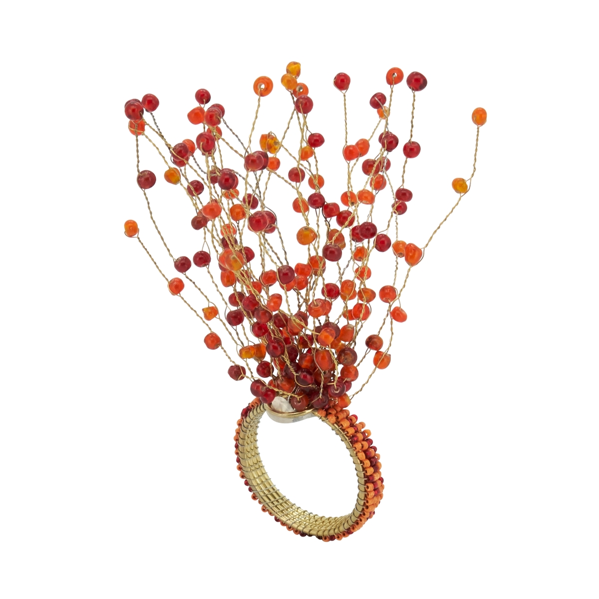 Picture of Saro Lifestyle NR389.OR Beaded Burst Design Napkin Ring, Orange - Set of 4