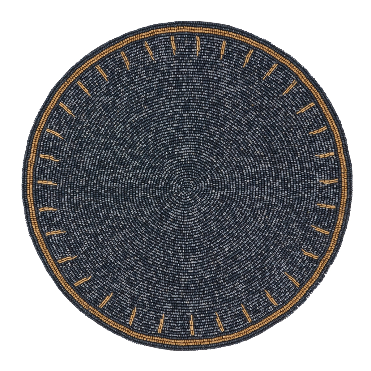 15 in. Timeless Glamour Beaded Round Placemat, Navy Blue - Set of 4