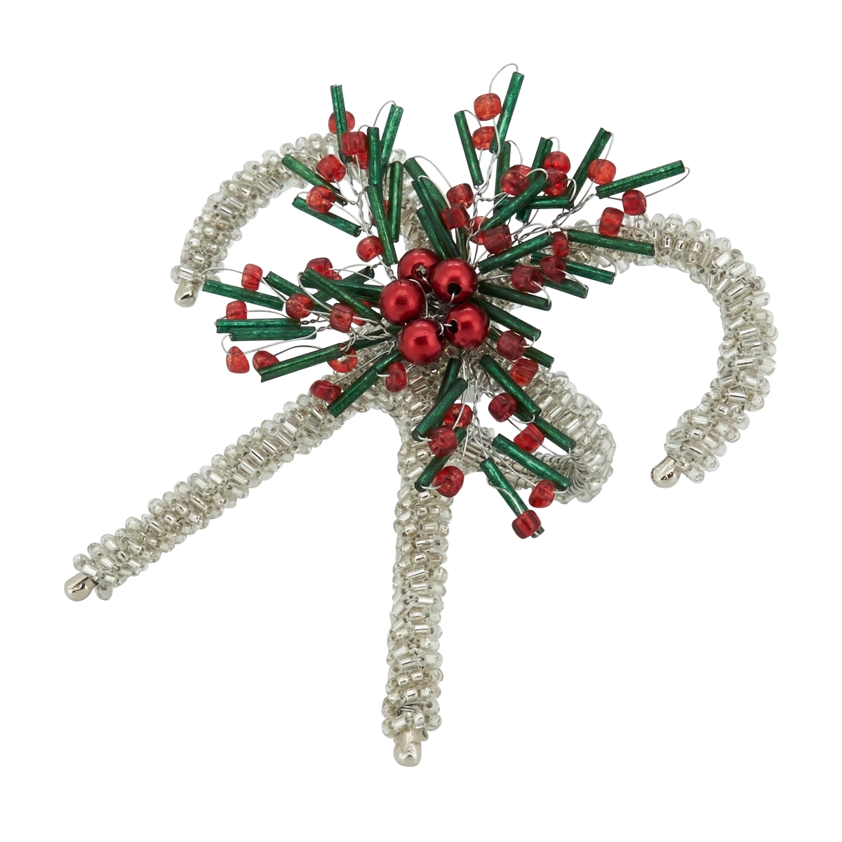 Picture of Saro Lifestyle NR782.S Sweet Treats Beaded Candy Cane Napkin Ring, Silver - Set of 4