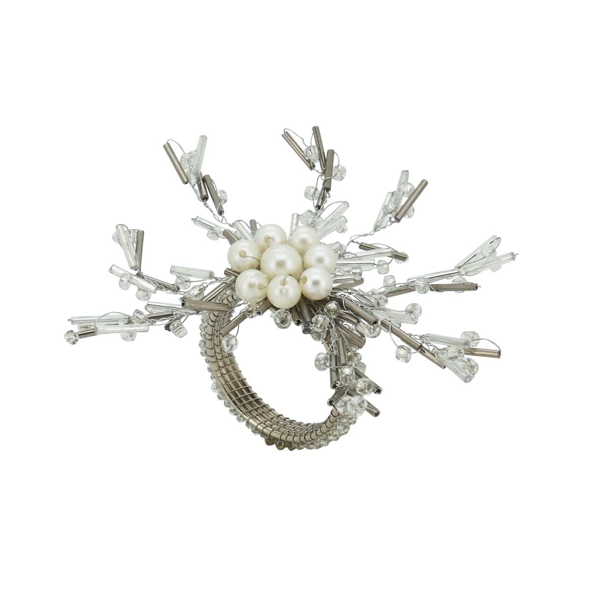 NR024.S Elegant Embellishment Beaded Napkin Ring, Silver - Set of 4