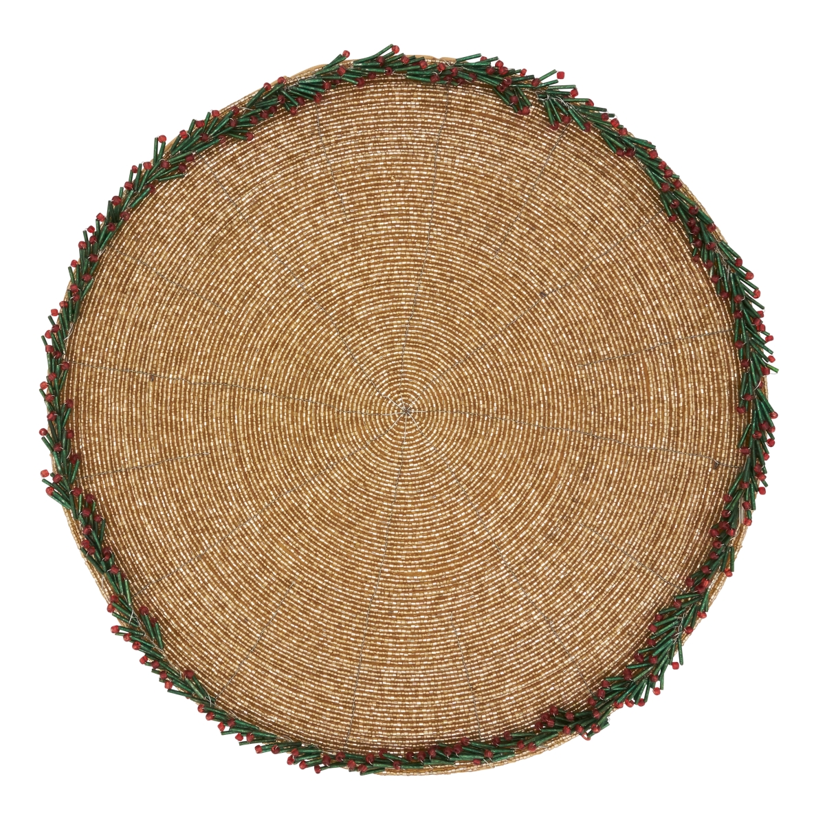 Picture of Saro Lifestyle 3610.GL15R 15 in. Festive Wreath Beaded Round Placemat, Gold - Set of 4