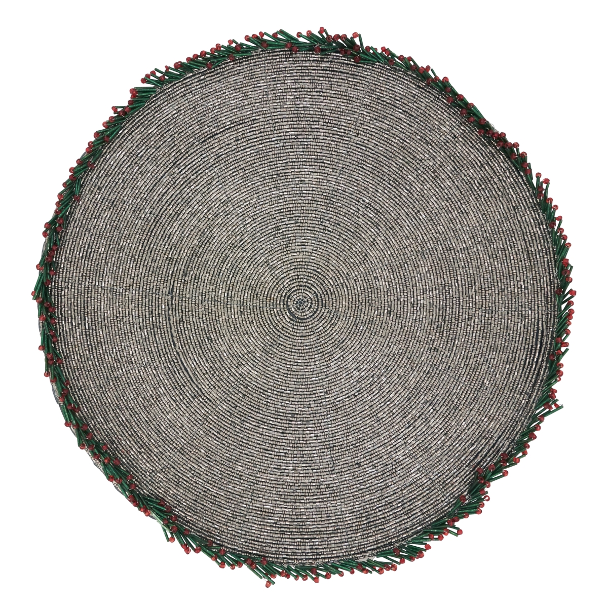 Picture of Saro Lifestyle 3610.S15R 15 in. Festive Wreath Beaded Round Placemat, Silver - Set of 4