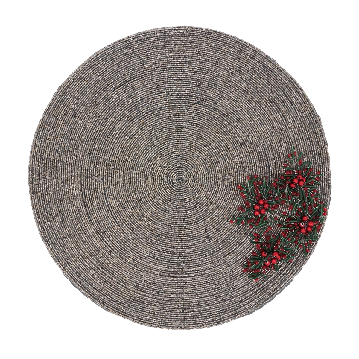 Picture of Saro Lifestyle 3611.S15R 15 in. Flower Power Beaded Round Placemat, Silver - Set of 4