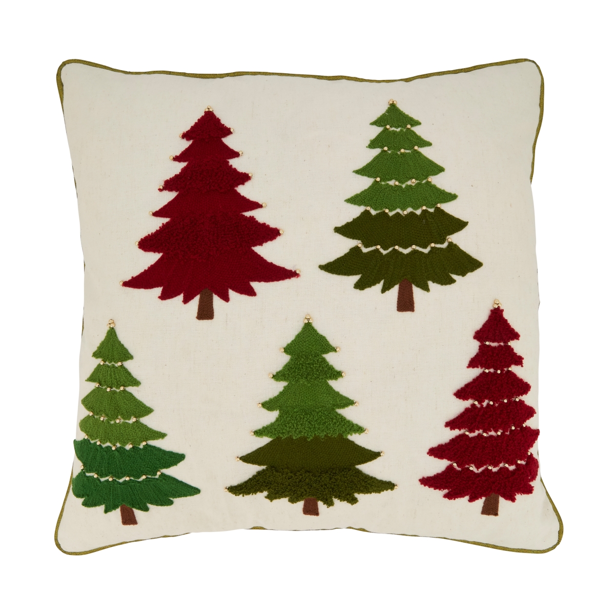 20 in. Embroidered Christmas Tree Square Throw Pillow Cover, Multi Color