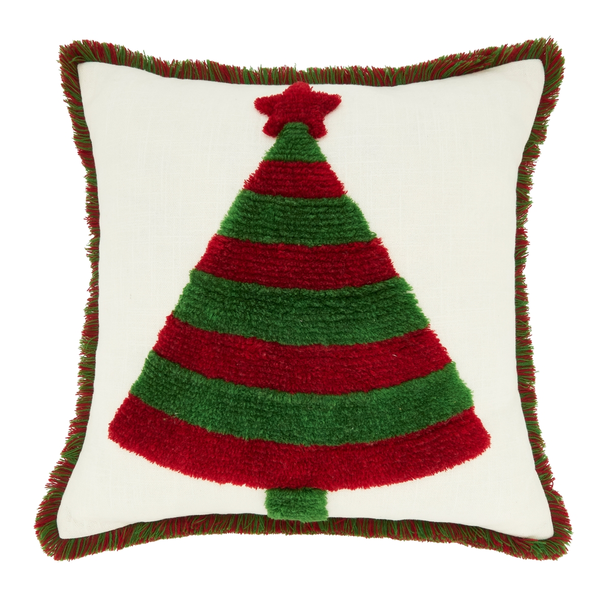 18 in. Classic Christmas Tree Square Down Filled Throw Pillow, Red & Green