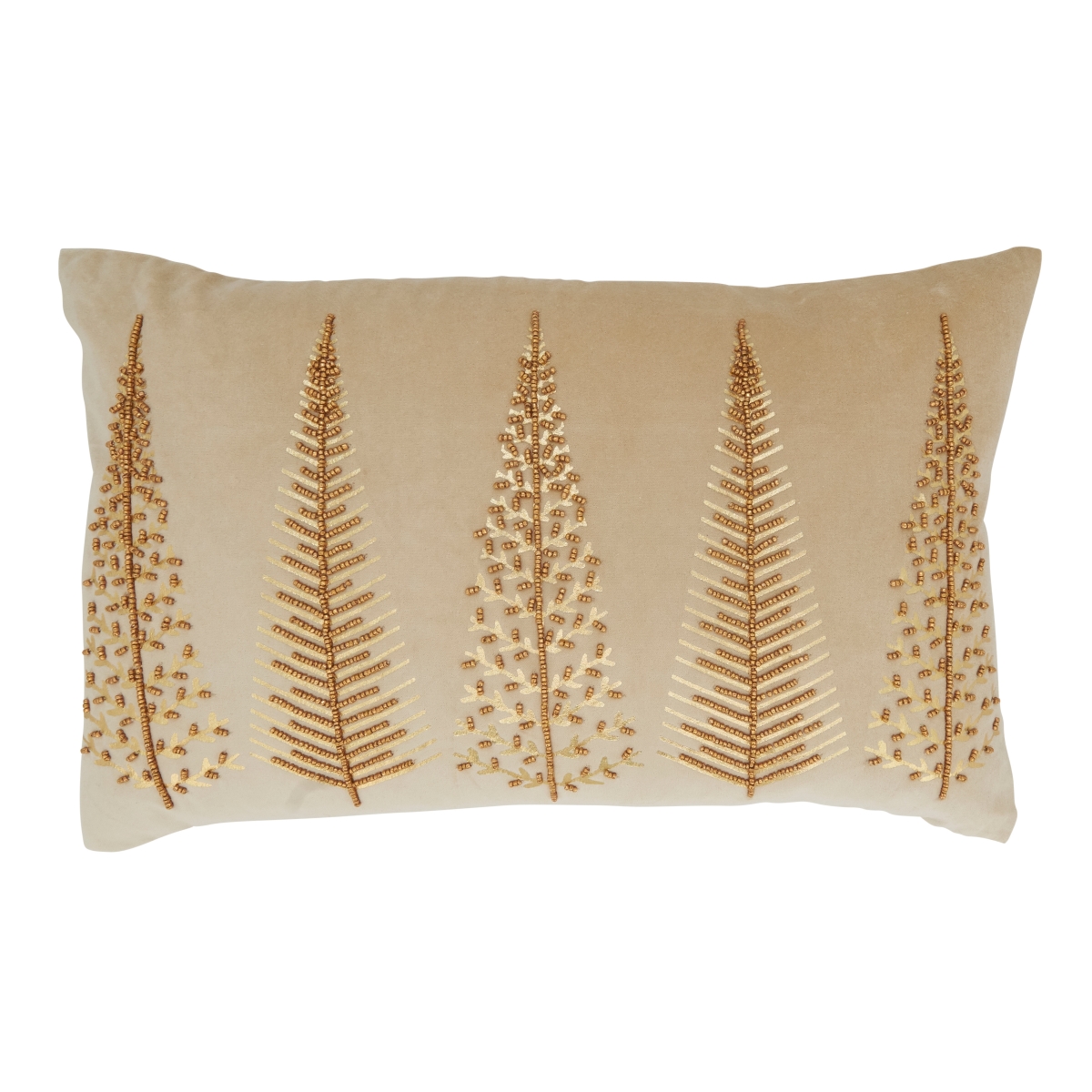 14 x 22 in. Beaded Bliss Beaded Christmas Trees Oblong Down Filled Throw Pillow, Beige