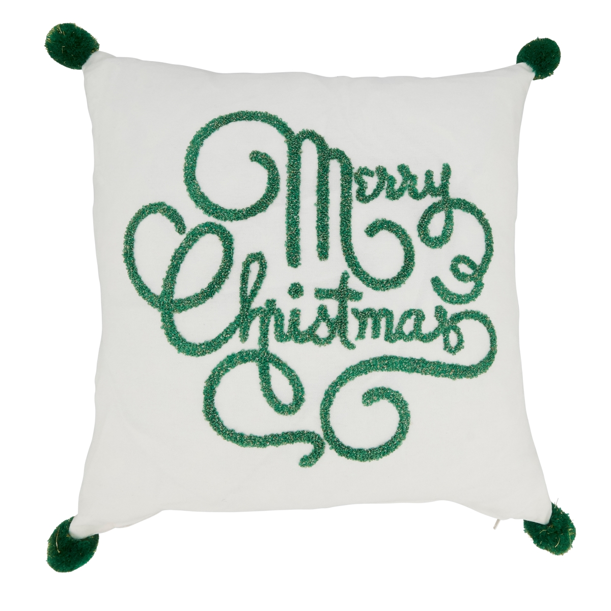 18 in. Merry Christmas Square Down Filled Throw Pillow, White