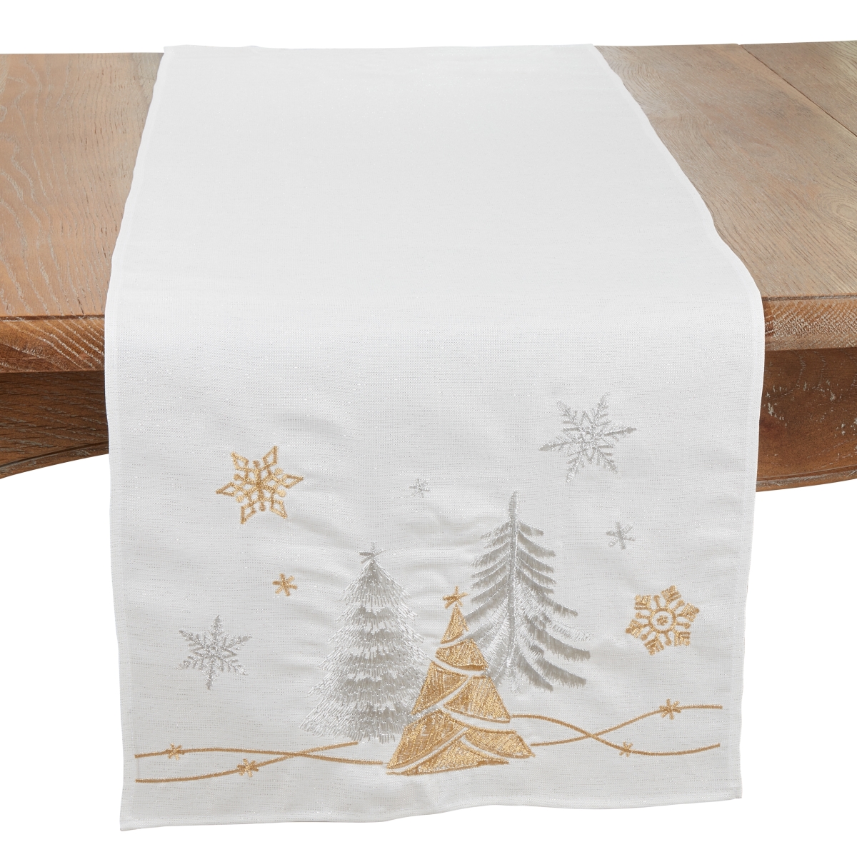 Picture of Saro Lifestyle 2627.W1672B 16 x 72 in. Winter Wonderland Trees & Snowflakes Oblong Table Runner, White