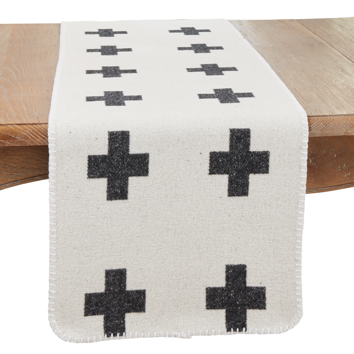 Picture of Saro Lifestyle 886.BW1672B 16 x 72 in. Geometric Reversible Plus Sign Oblong Table Runner, Black & White