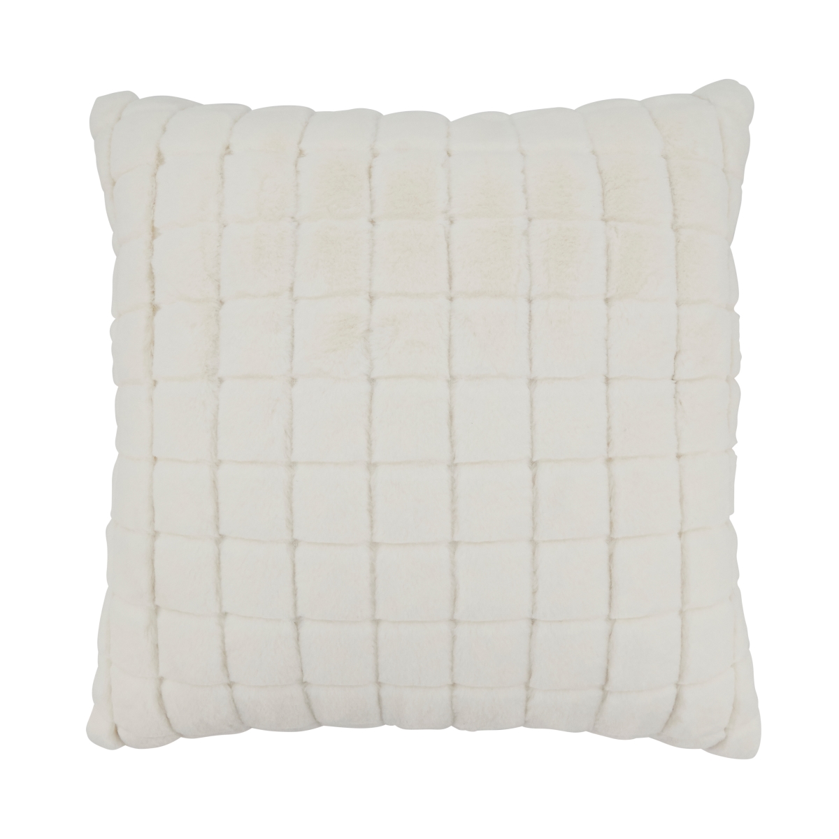 18 in. Furry Framework Grid Faux Rabbit Fur Square Poly Filled Throw Pillow, Ivory