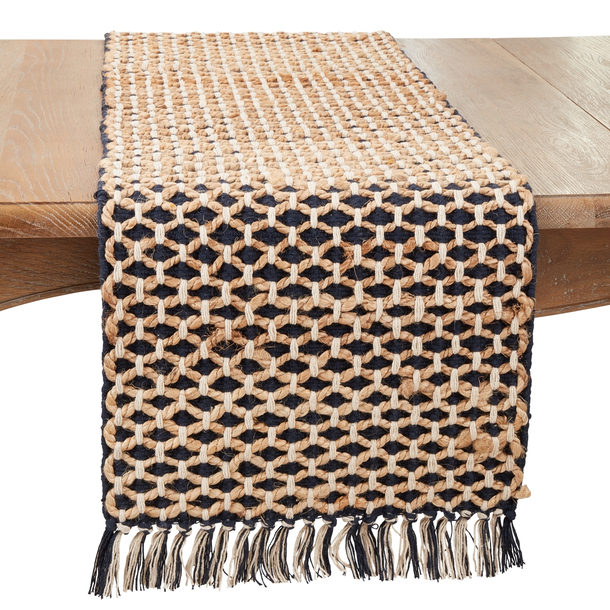 5123.NB1672B 16 x 72 in. Natural Jute Rope Oblong Table Runner, Navy Blue