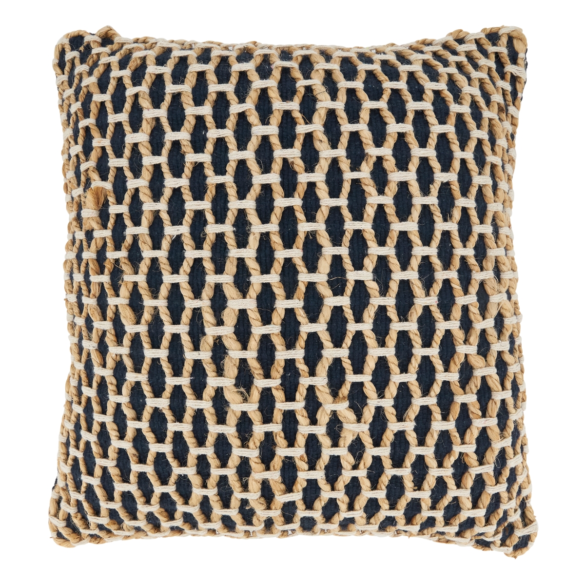 18 in. Rope Design Square Pillow Cover, Navy Blue