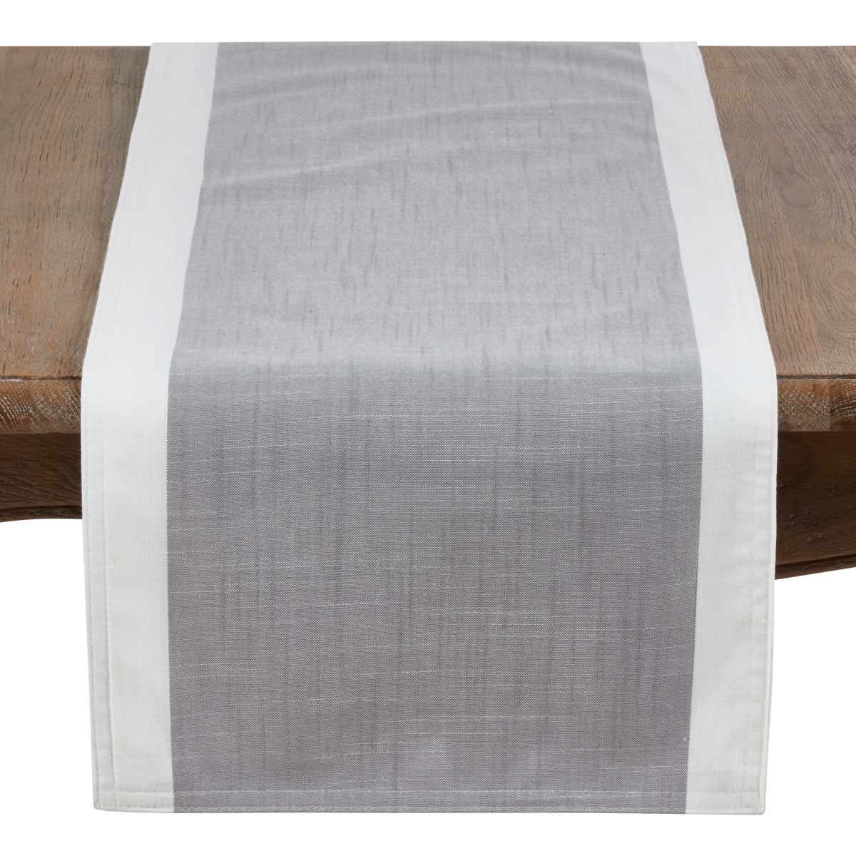 Picture of SARO 712.GY1672B 67 in. Rectangular Poly Table Runner with White Band Border - Grey