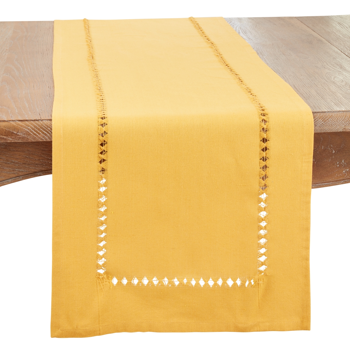 Picture of Saro Lifestyle 1564.MU1672B 16 x 72 in. Hemstitched Border Oblong Table Runner, Mustard