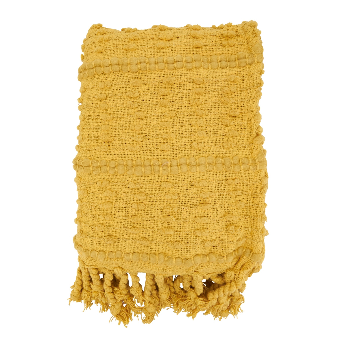 50 x 60 in. Textured Stripe Woven Fringe Oblong Throw Blanket, Mustard