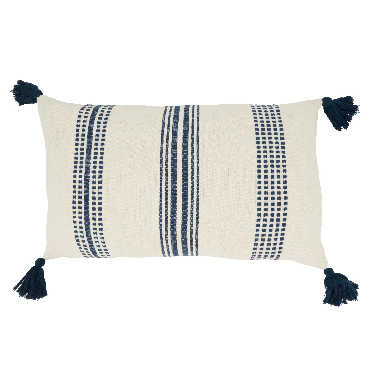 5120.NB1220BC 12 x 20 in. Playful Pattern Stripe Oblong Throw Pillow Cover with Tassels, Navy Blue