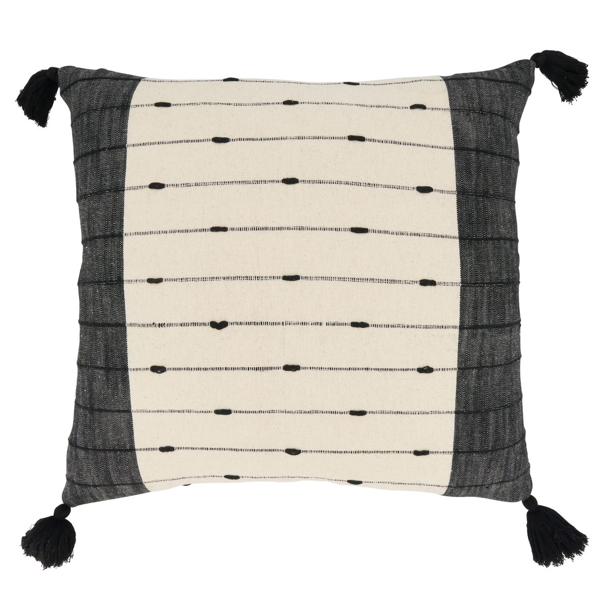 20 in. Tassel Trim Stripe Square Throw Pillow Cover, Black & White