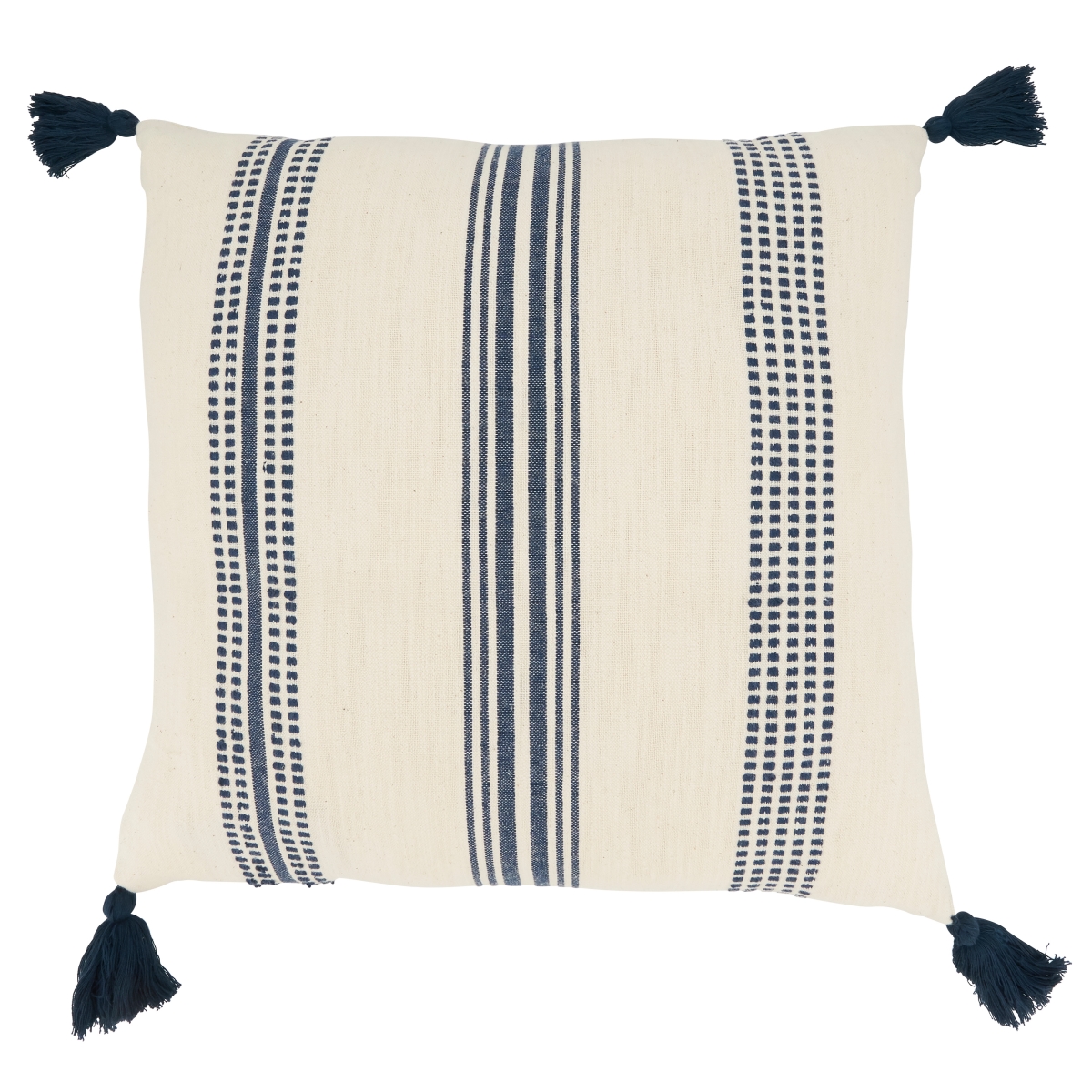 5120.NB20SD 20 in. Playful Pattern Stripe Square Down Filled Throw Pillow with Tassels, Navy Blue