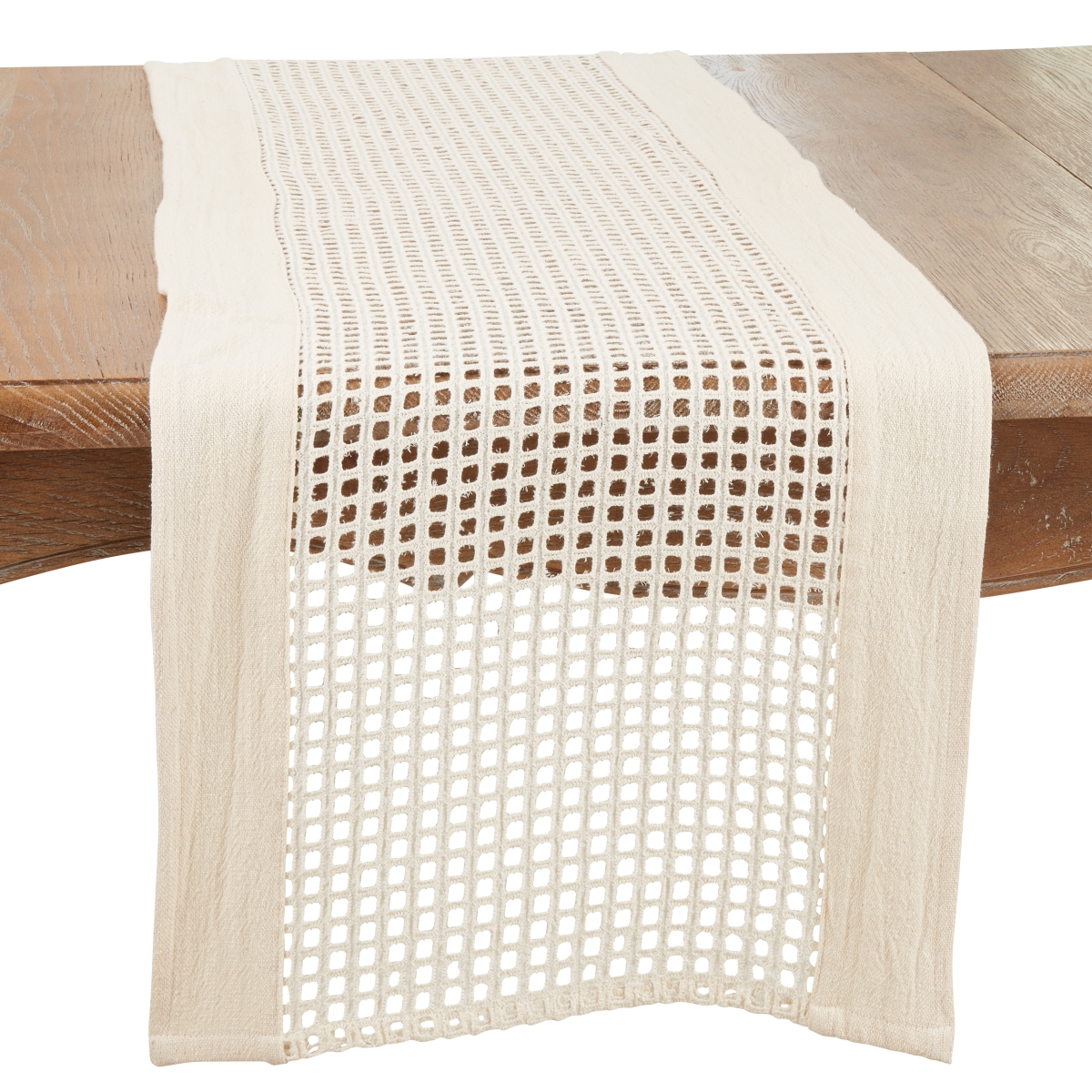Picture of Saro Lifestyle 1587.I1672B 16 x 72 in. Breezy Charm Net Oblong Table Runner, Ivory