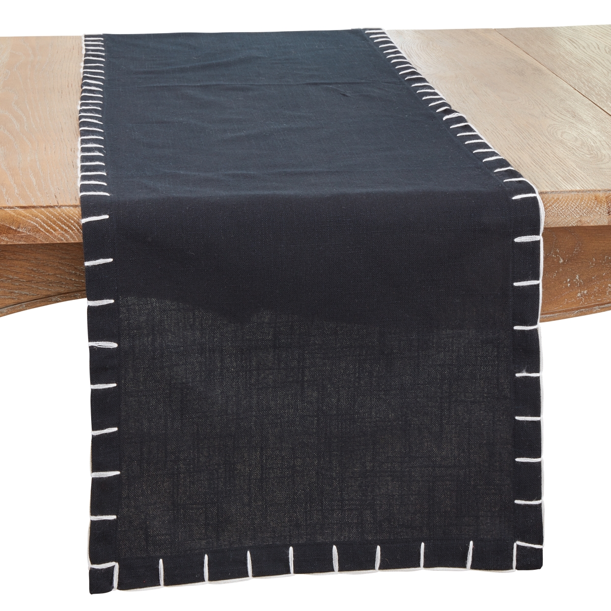 Picture of Saro Lifestyle 6350.BK1672B 16 x 72 in. Classic Charm Chunky Whip Stitch Oblong Table Runner, Black