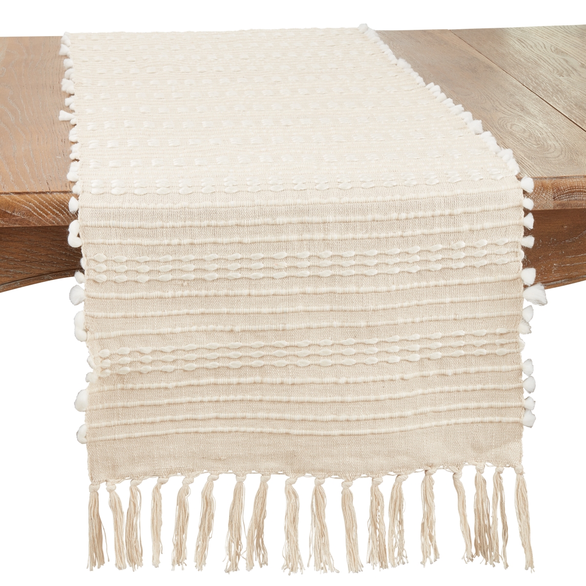 Picture of Saro Lifestyle 736.N1672B 16 x 72 in. Woven Wonder Stripe Oblong Table Runner, Natural