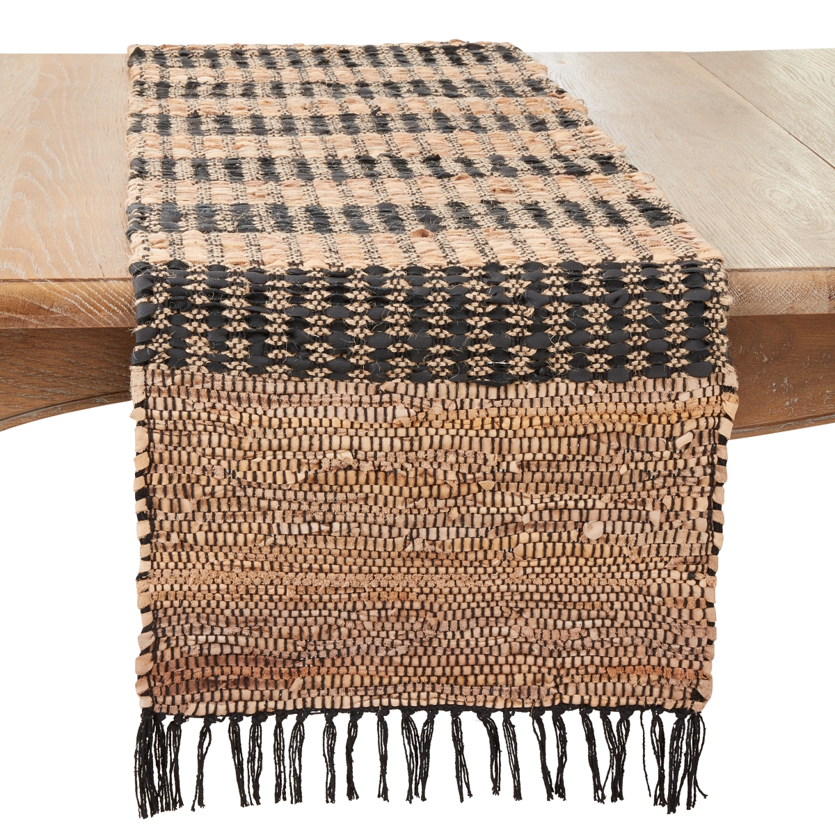 Picture of Saro Lifestyle 687.BN1672B 16 x 72 in. Ethnic Charm Striped Chindi Oblong Table Runner, Black & Natural