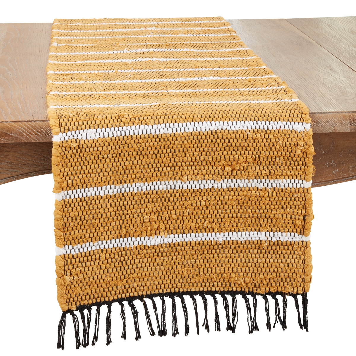 Picture of Saro Lifestyle 576.MU1672B 16 x 72 in. Earthy Striped Chindi Oblong Table Runner, Mustard