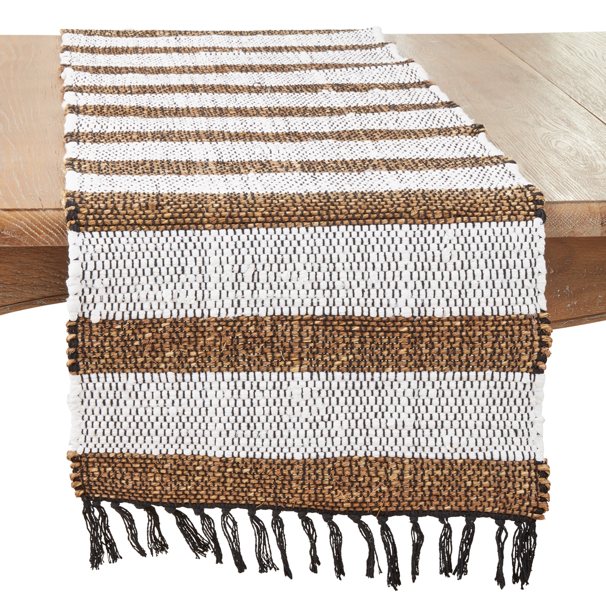 Picture of Saro Lifestyle 776.N1672B 16 x 72 in. Organic Elegance Striped Chindi Oblong Table Runner, Natural