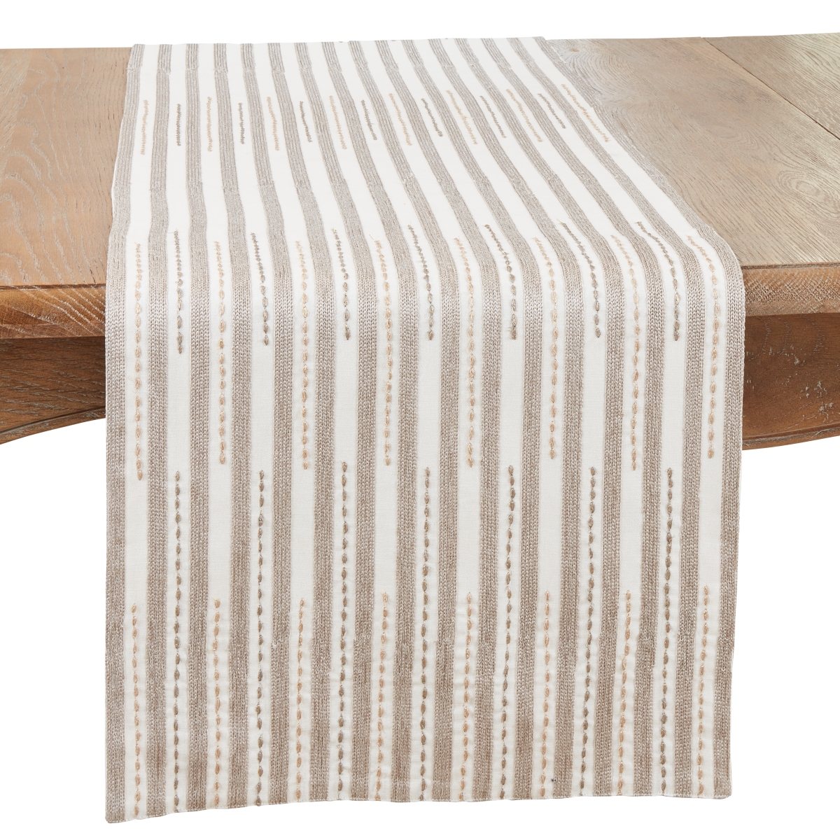 Picture of Saro Lifestyle 3454.I1672B 16 x 72 in. Classic Elegance Stitched Stripe Oblong Table Runner, Ivory