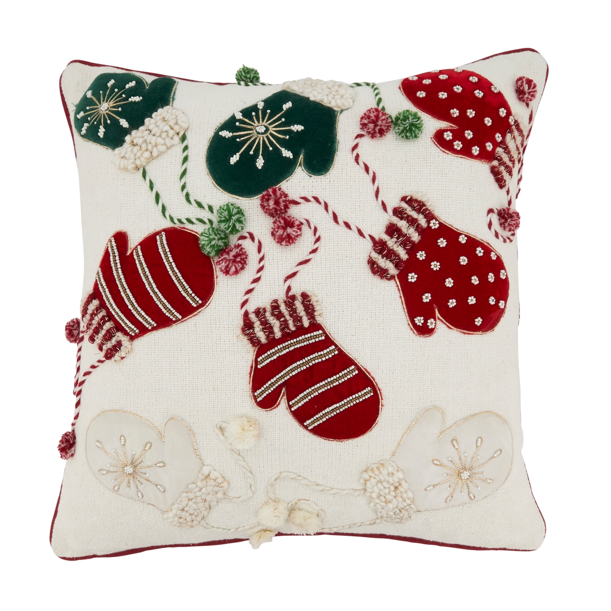 Holiday Mittens Down Filled Throw Pillow - Multi Color - 18 in. - Square - Cozy Design