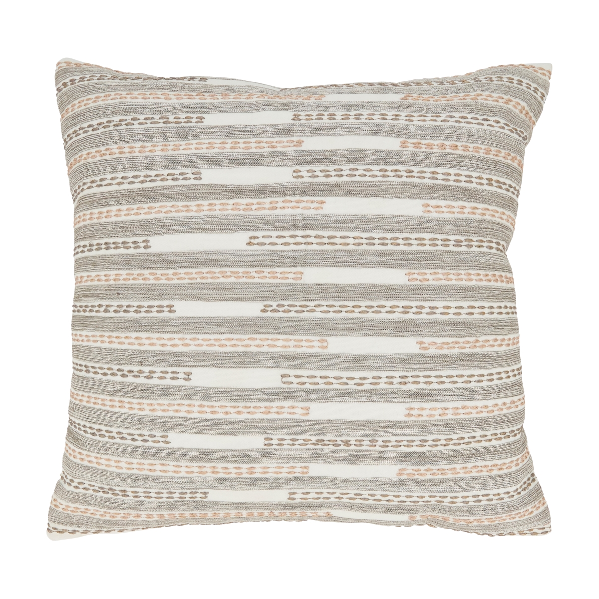 18 in. Crafty Comfort Stitched Stripe Square Down Filled Throw Pillow, Ivory