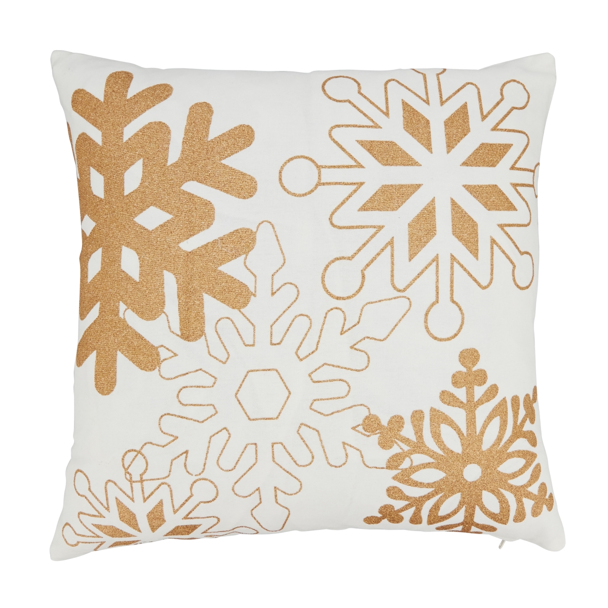 18 in. Frosty Flurries Snowflakes Square Down Filled Throw Pillow, Gold