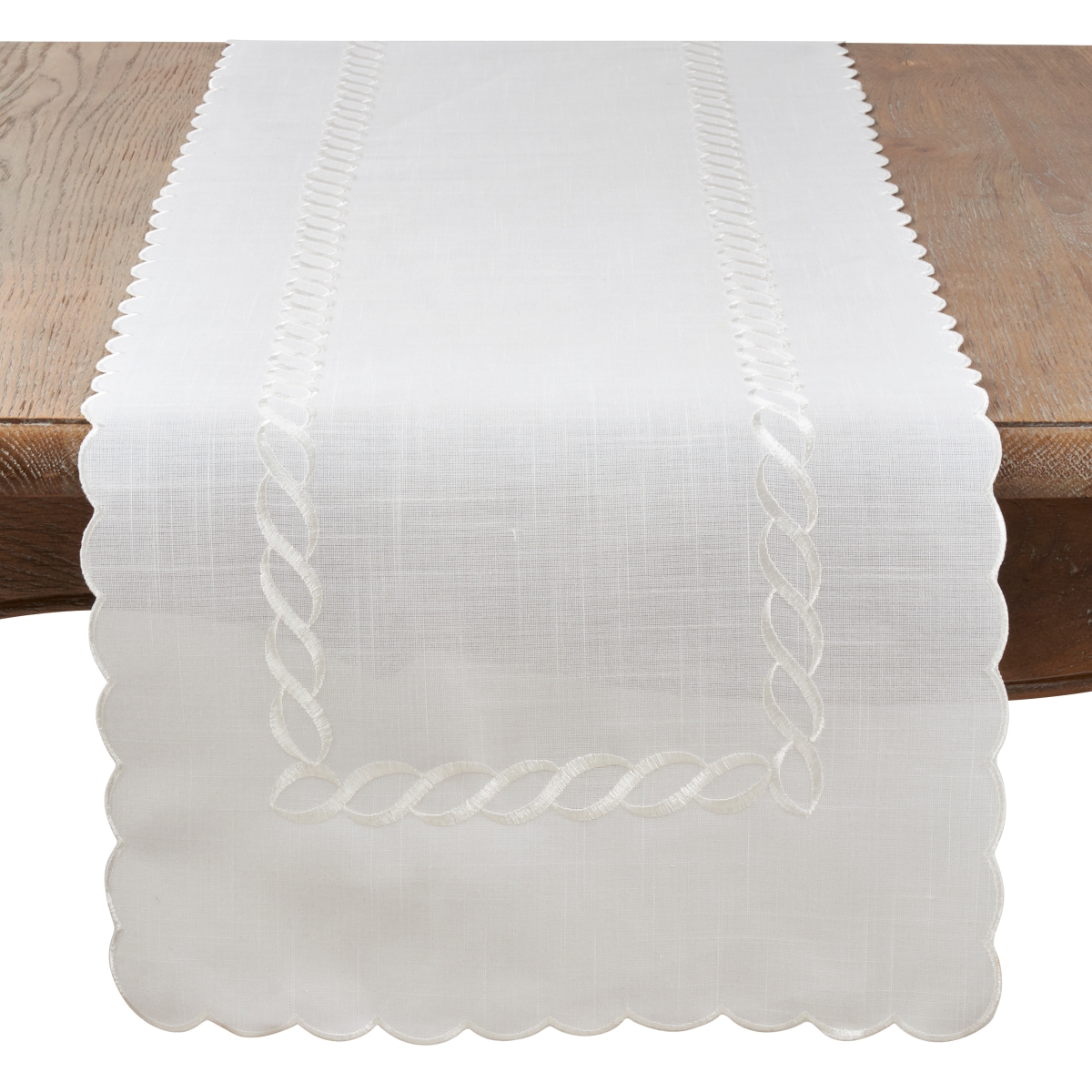 Picture of Saro Lifestyle 1064.W1690B 16 x 90 in. Braided Embroidery Oblong Table Runner, White