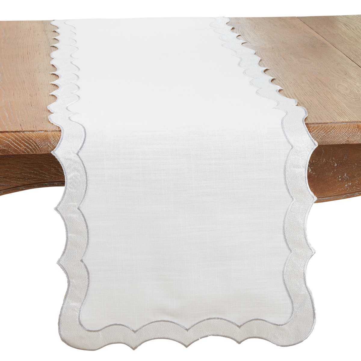 Picture of Saro Lifestyle 3002.S1690B 16 x 90 in. Elegant Scallop Edge Oblong Table Runner, Silver