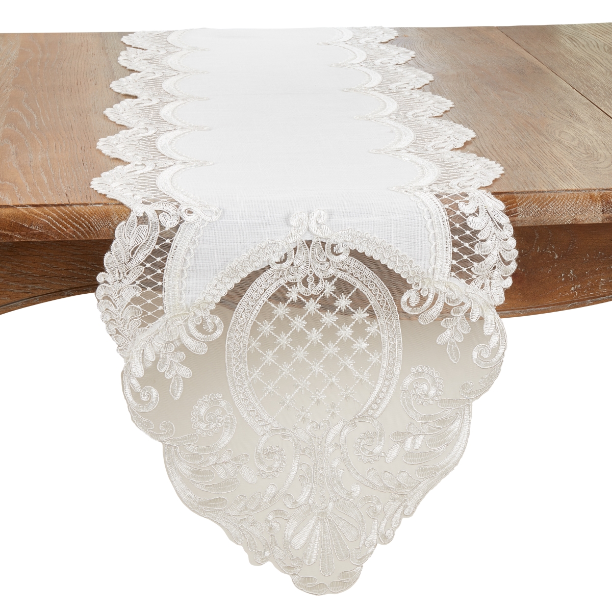 Picture of Saro Lifestyle 1109.W1690B 16 x 90 in. Timeless Beauty Embroidered Lace Oblong Table Runner, White