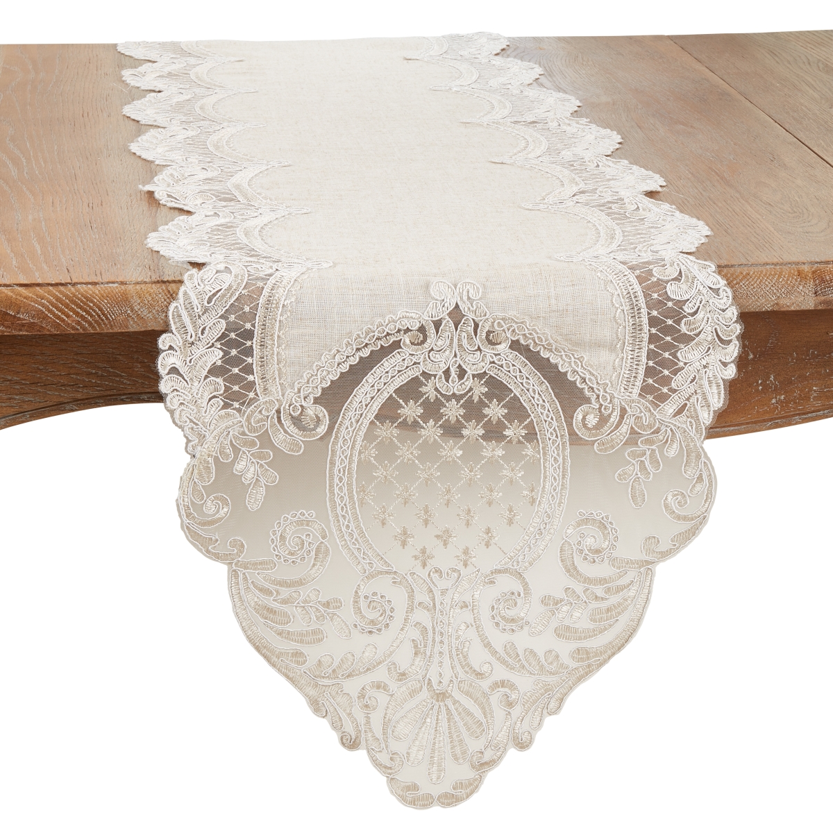 Picture of Saro Lifestyle 1109.N1690B 16 x 90 in. Timeless Beauty Embroidered Lace Oblong Table Runner, Natural