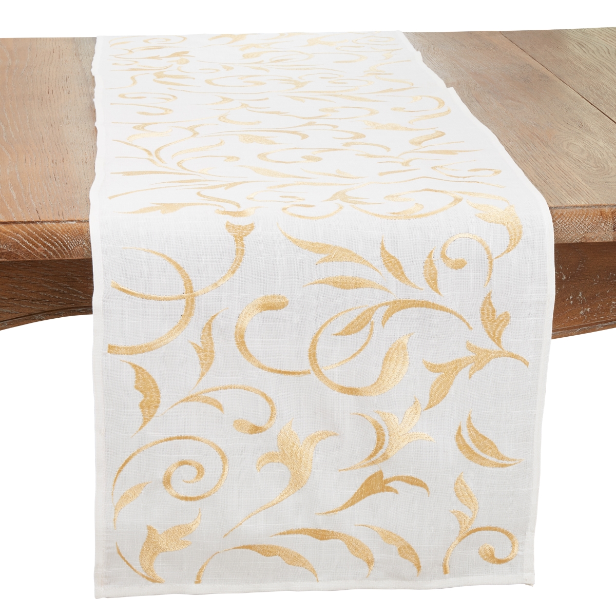 Picture of Saro Lifestyle 1657.GL1672B 16 x 72 in. Botanical Embroidered Leaves Oblong Table Runner, Gold