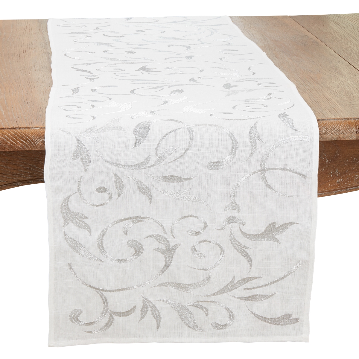 Picture of Saro Lifestyle 1657.S1690B 16 x 90 in. Botanical Embroidered Leaves Oblong Table Runner, Silver