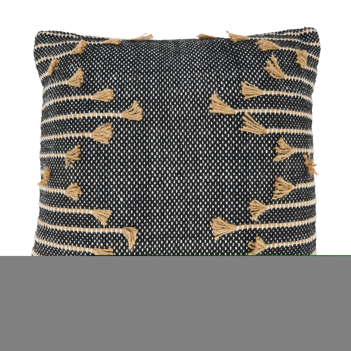 18 in. Handcrafted Whimsy Zig Zag Tassel Square Poly Filled Throw Pillow, Black