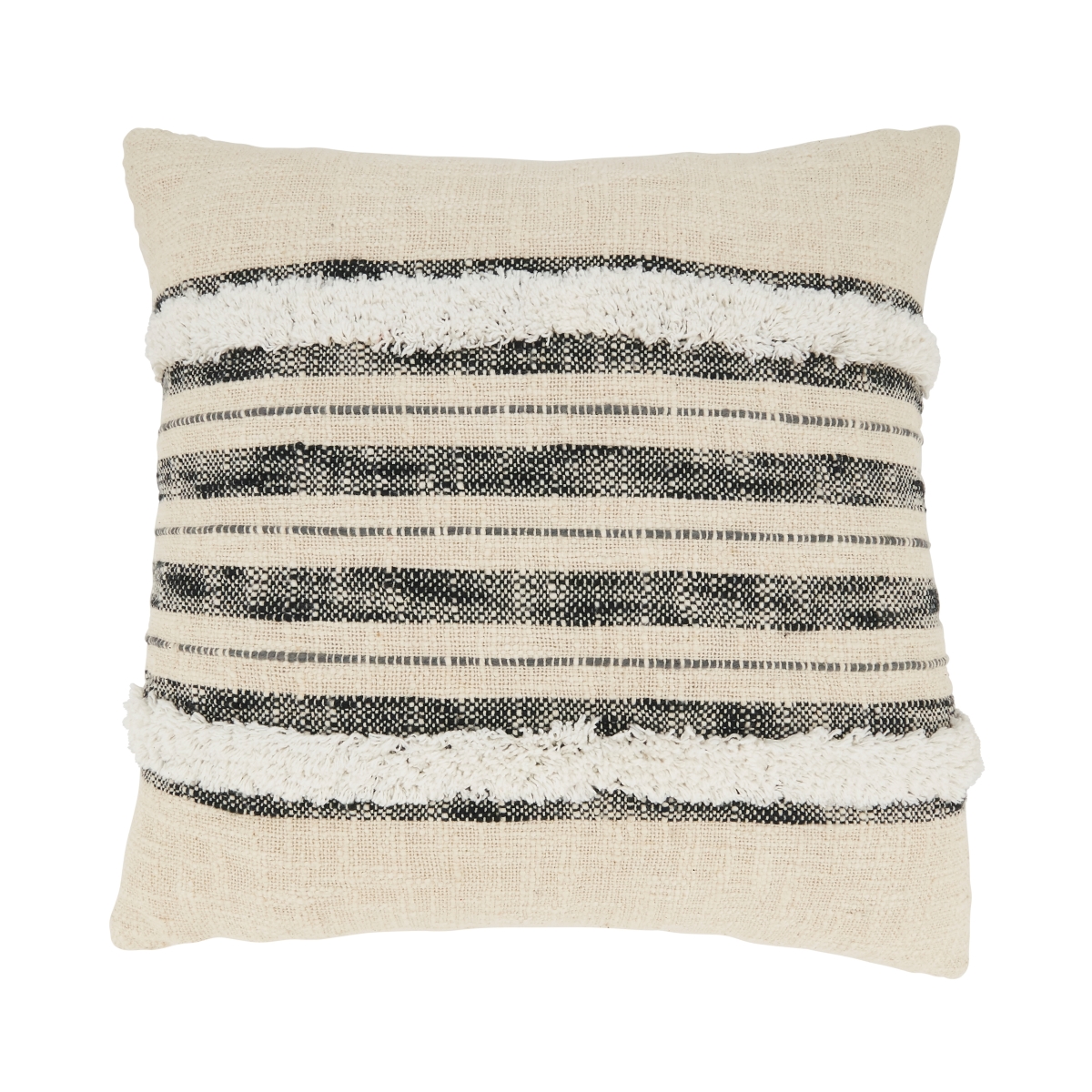 18 in. Stripe Serenity Tufted Square Poly Filled Throw Pillow, Natural