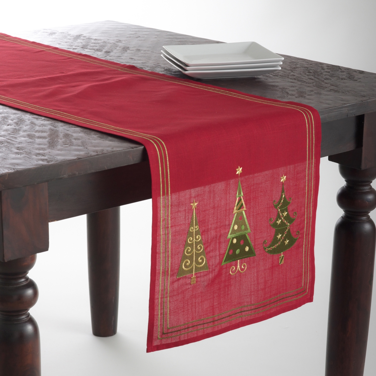 Picture of Saro Lifestyle 14823.R1654B 16 x 54 in. Embroidered Christmas Tree Design Oblong Table Runner, Red