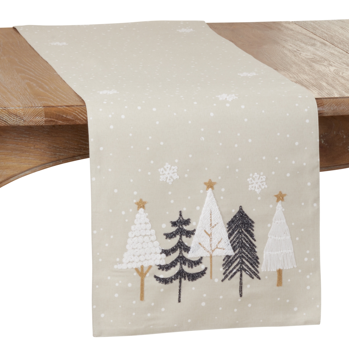 Picture of Saro Lifestyle 4050.N1654B 16 x 54 in. Embroidered Christmas Trees Oblong Table Runner, Natural