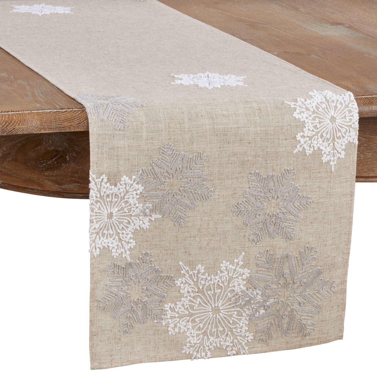 Picture of Saro Lifestyle 7420.N1690B 16 x 90 in. Embroidered Snowflake Oblong Table Runner, Natural