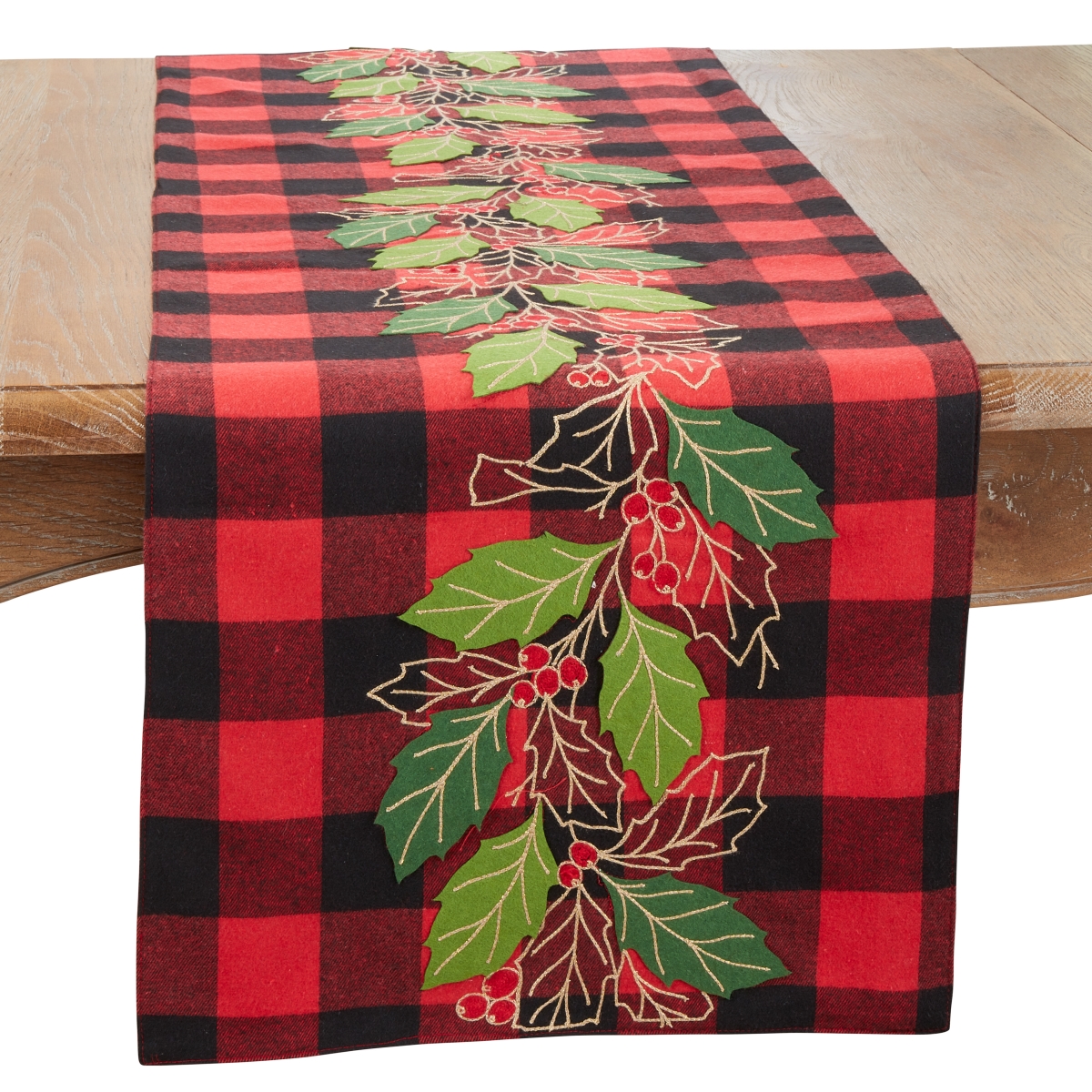 Picture of Saro Lifestyle 2044.R1670B 16 x 70 in. Festive Buffalo Plaid Holly Leaves Oblong Table Runner, Red