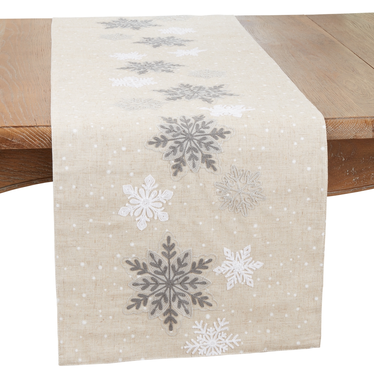 Picture of Saro Lifestyle 6087.N1670B 16 x 70 in. Frosty Snowflakes Oblong Table Runner, Natural