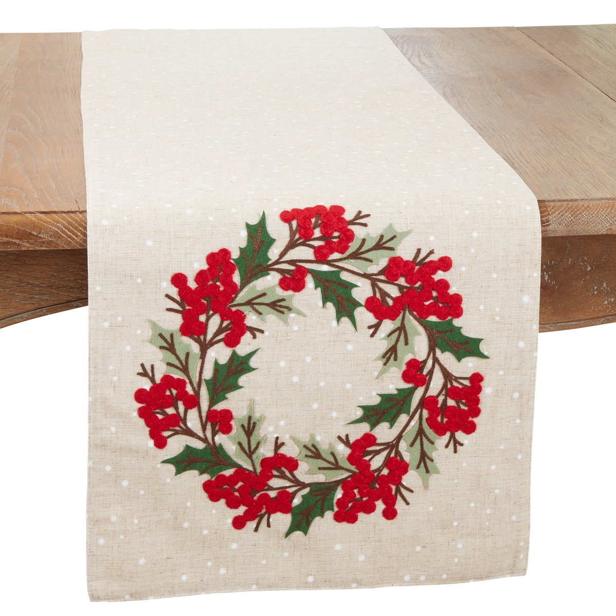 Picture of Saro Lifestyle 5860.N1670B 16 x 70 in. Festive Holly Berry Wreath Oblong Table Runner, Natural