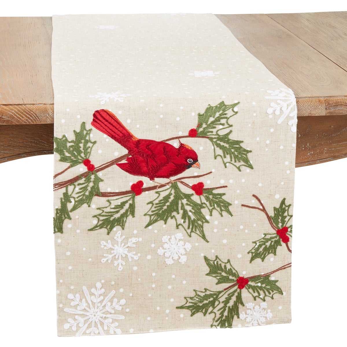 Picture of Saro Lifestyle 2710.N1670B 16 x 70 in. Winters Delight Perched Cardinal Oblong Table Runner, Natural