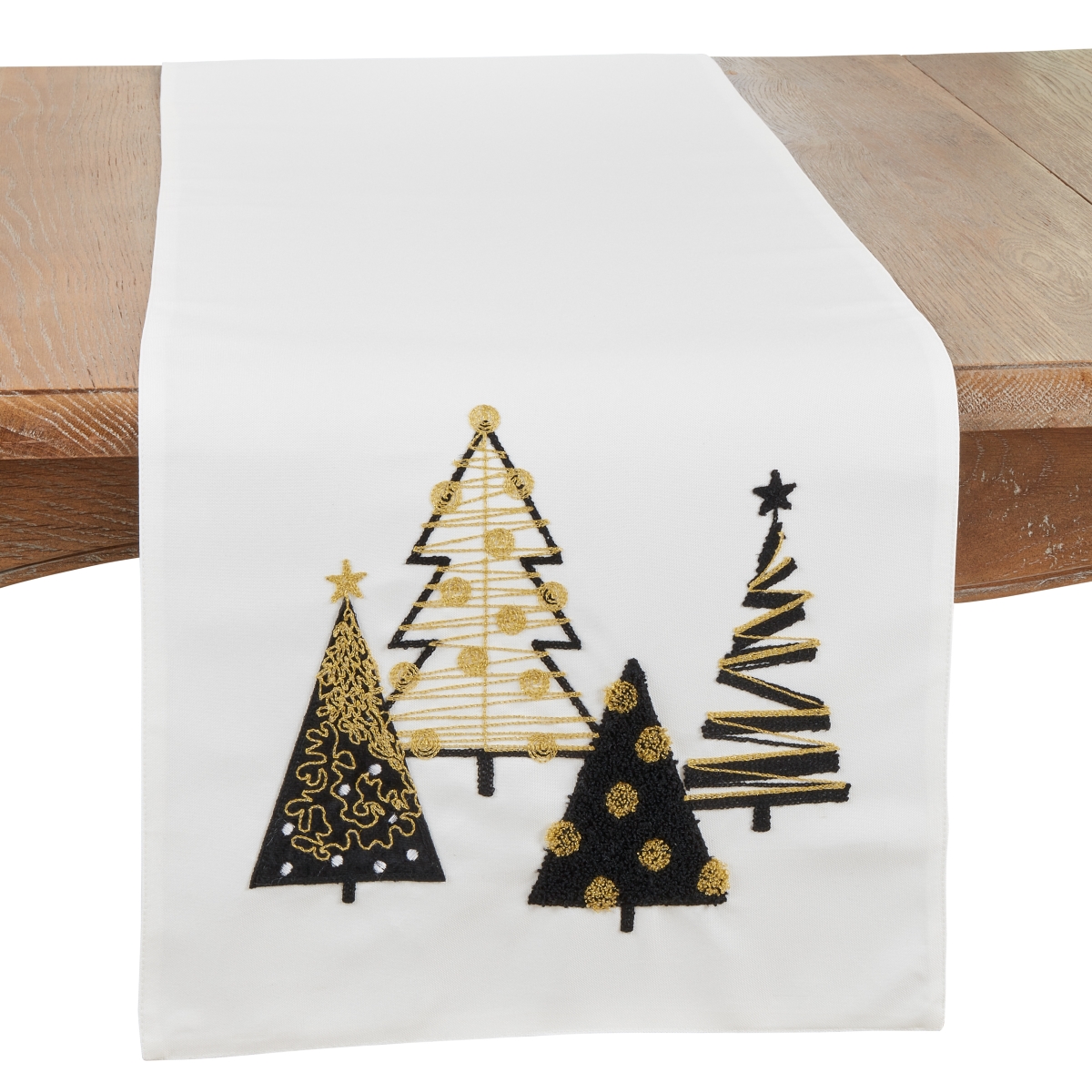 Picture of Saro Lifestyle 9250.W1670B 16 x 70 in. Whimsical Christmas Trees Oblong Table Runner, White