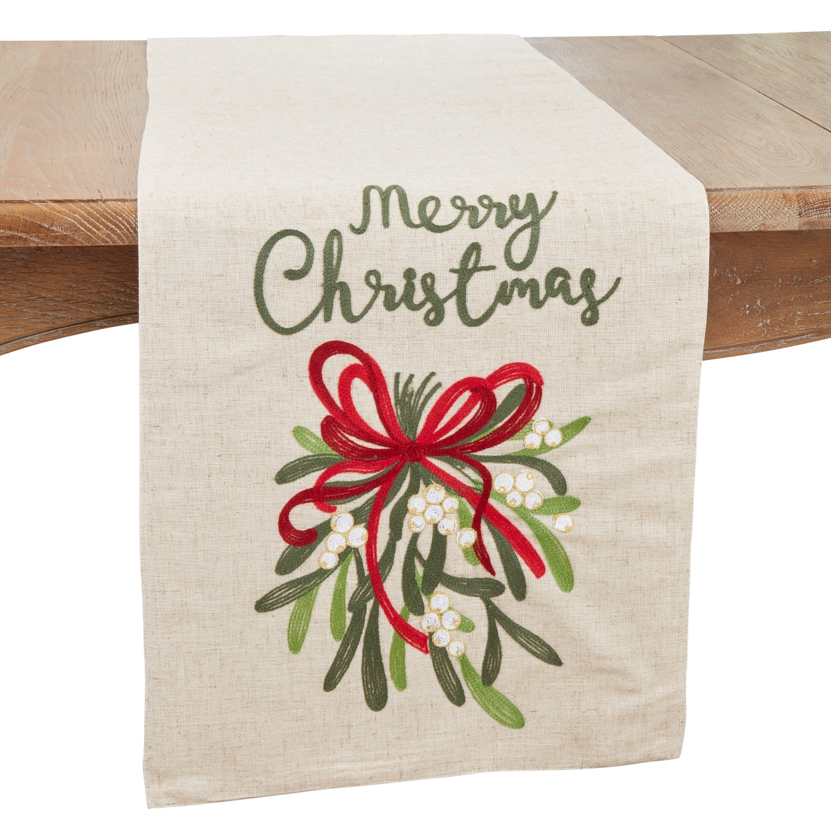 Picture of Saro Lifestyle 4030.N1670B 16 x 70 in. Festive Merry Christmas Ribbon Oblong Table Runner, Natural